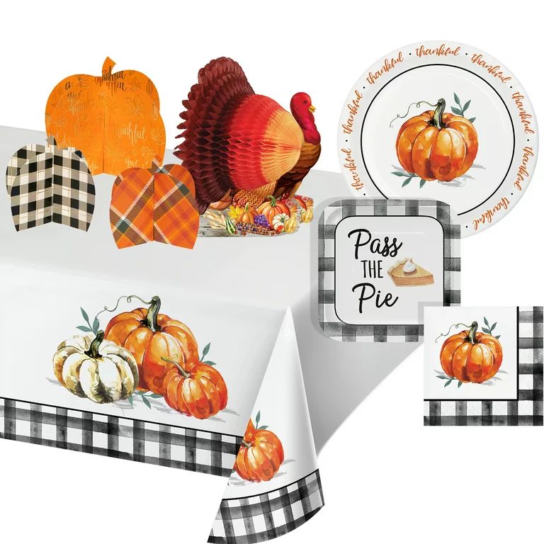 Way to Celebrate Paper and Plastic Farmhouse Thanksgiving Party Supplies & Decorations Kit, 102 C... | Walmart (US)