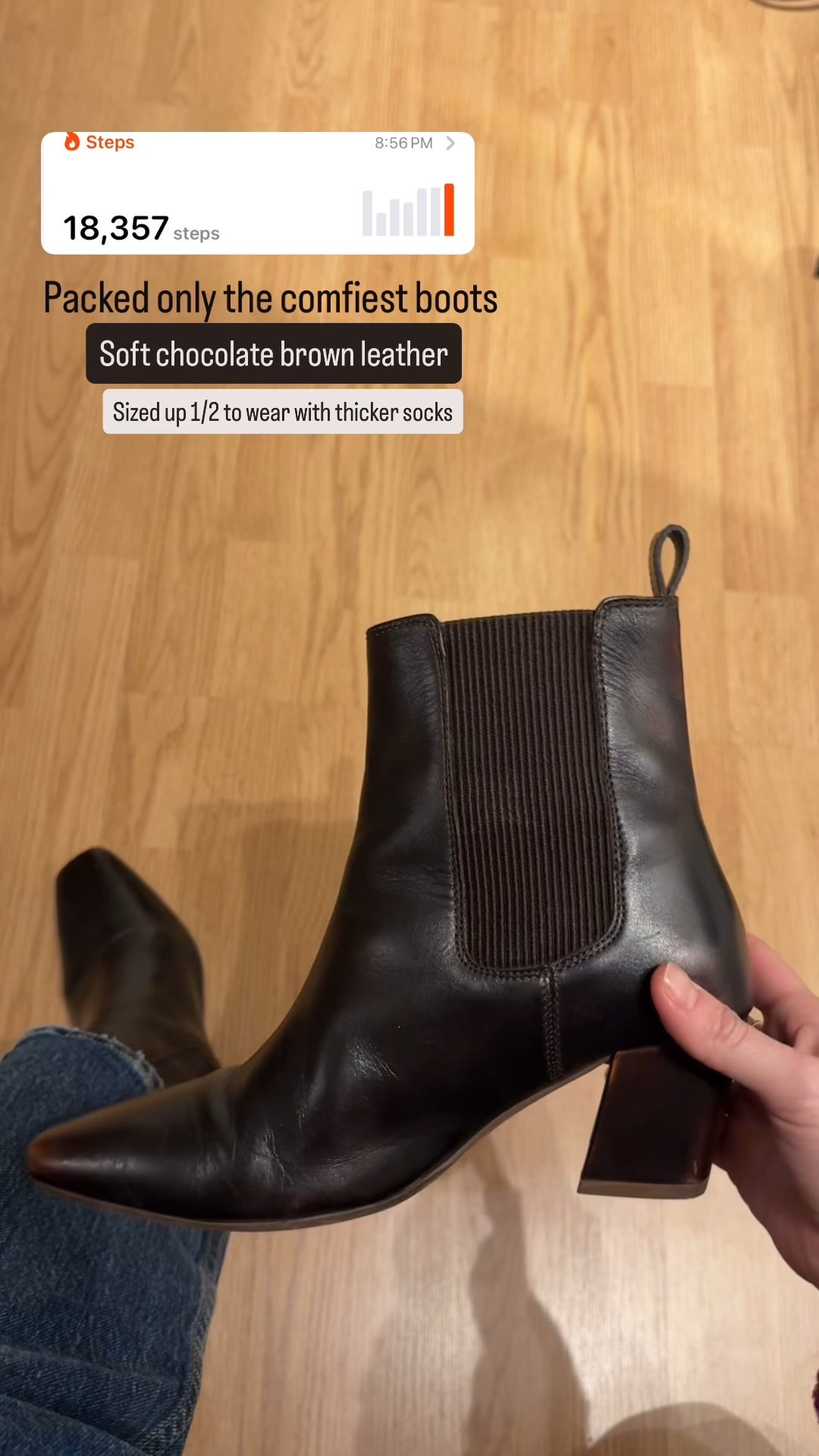 10k step tested chocolate brown leather Chelsea boots 
Size up 1/2 to wear with thick boots 
Linking 2 other brown boots that pass the 10k step test 


#LTKdayinmylife #LTKShoeCrush #LTKStyleTip