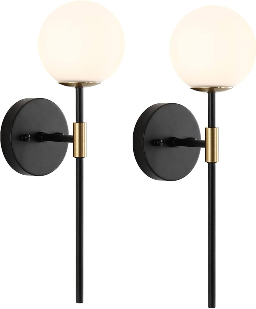 Amazon.com: BYOLIIMA Industrial Mid Century Wall Sconce Set of 2 with White Globe Glass Shades Mo... | Amazon (US)