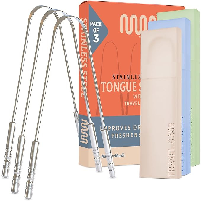 MasterMedi Tongue Scraper for Adults, 100% Stainless Steel Tongue Scrubber for Bad Breath, Easy t... | Amazon (US)