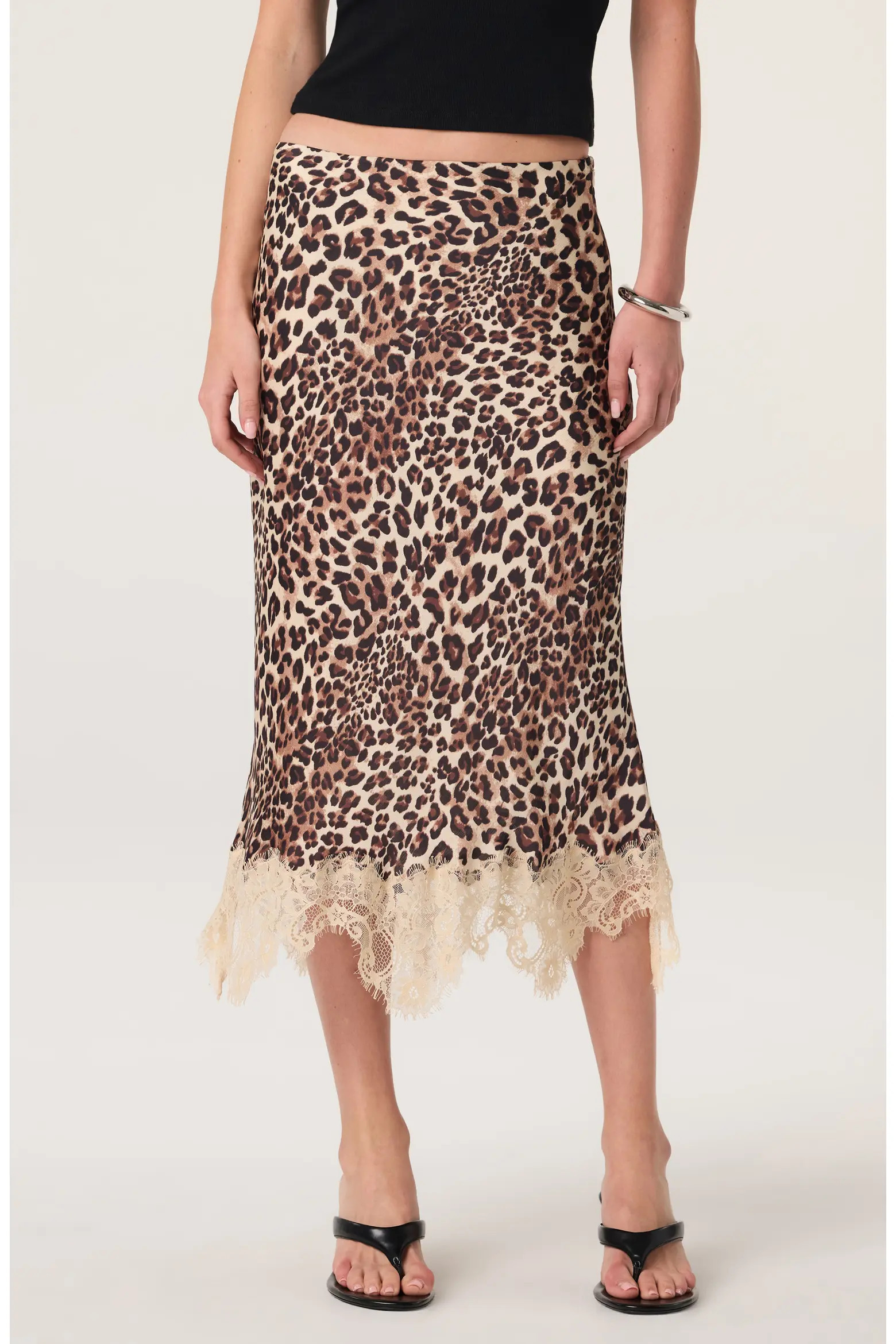 ASTR the Label Eilinna Leopard Print Lace Trim Midi Skirt (Women) | Nordstrom | Nordstrom
