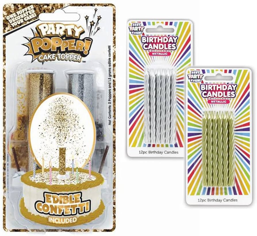 BEST PARTY EVER! Confetti Candle Cake Topper 2-Pack, Gold/Silver, Shower Your Cake in Edible Conf... | Amazon (US)