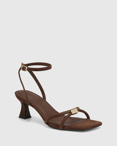 Kendall Espresso Suede Leather Flared Heel Sandal | Wittner