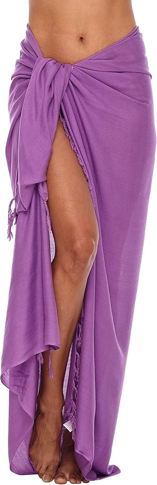 SHU-SHI Women's Sarong Swimsuit Coverup Long Pareo Beach Wrap with Coconut Clip | Amazon (US)