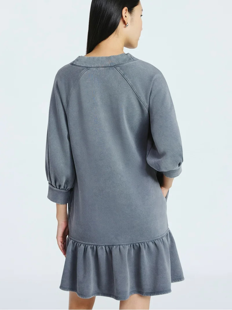 Scoop Women's and Women's Plus Deep V Neck Sweatshirt Mini Dress, Sizes XS-4X | Walmart (US)