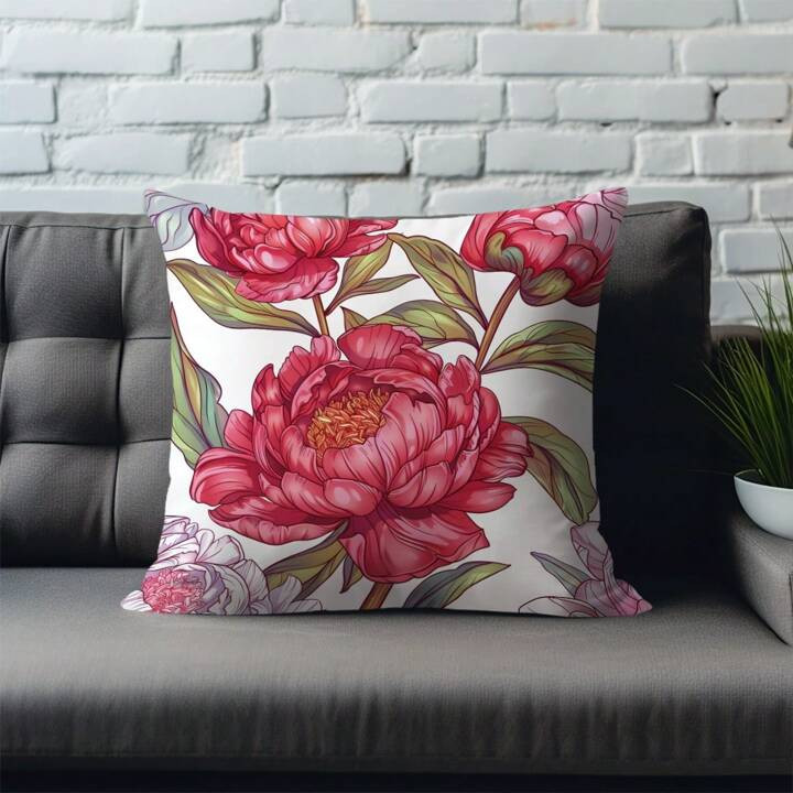 1pc Peach Skin Material Elegant & Auspicious Peony Flower Printed Pillow Cover, Single Side Print... | SHEIN