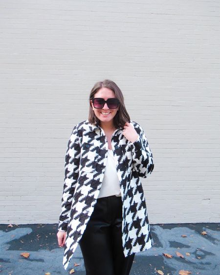 Houndstooth jacket 
Leather pants 