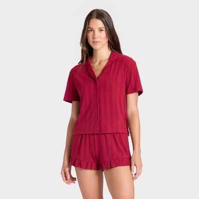 Women's Pointelle Notch Collar Shirt and Shorts Pajama Set - Wild Fable™ | Target