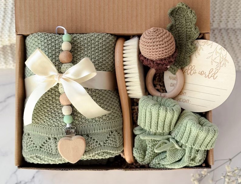 Personalized green Baby Shower Gift Box from Momentsofgifting

Sage Green Knitted Blanket |  Crochet Animal Rattle | personalized baby gift | new baby gift | baby shower | Gender Neutral Gift 


#LTKParties #LTKKids #LTKBaby