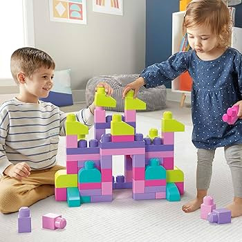 MEGA BLOKS Fisher-Price Toddler Block Toys, Big Building Bag with 80 Pieces and Storage Bag, Pink... | Amazon (US)