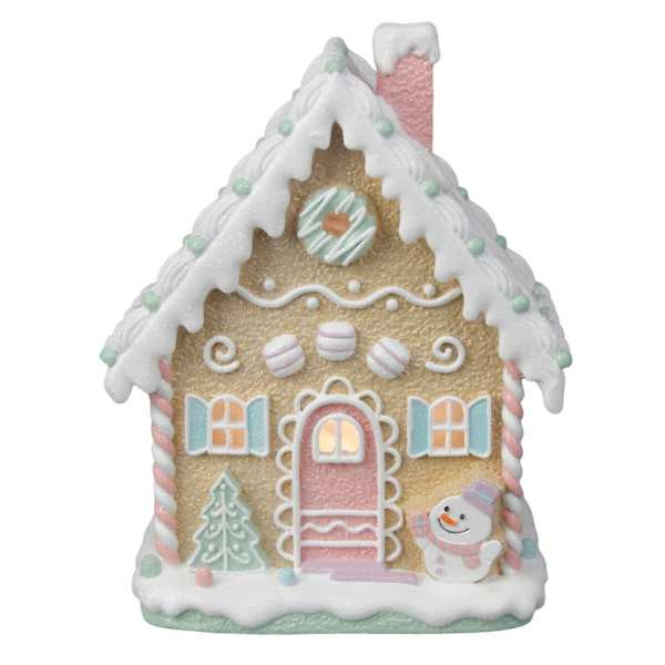Mrs. Claus' Bakery Pink door LED Pastel Gingerbread House, 9.8" | At Home