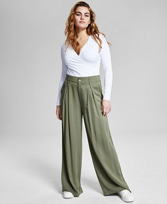 Women's Pleat-Front Wide-Leg Soft Pants | Macy's