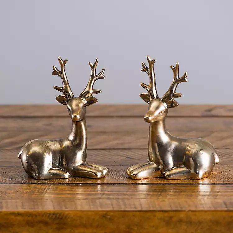 New!Gold Porcelain Deer Statues, Set of 2 | Kirkland's Home