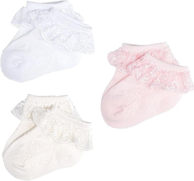 Epeius Baby-Girls Eyelet Frilly Lace Socks,Newborn/Infant/Toddler/Little Girls (Pack of 2/3/4/6) | Amazon (US)