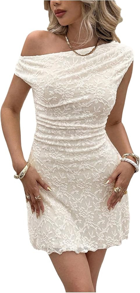 SHENHE Women's Off The Shoulder Mini Dress Ruched Bodycon Summer Party Wedding Guest Dress | Amazon (US)