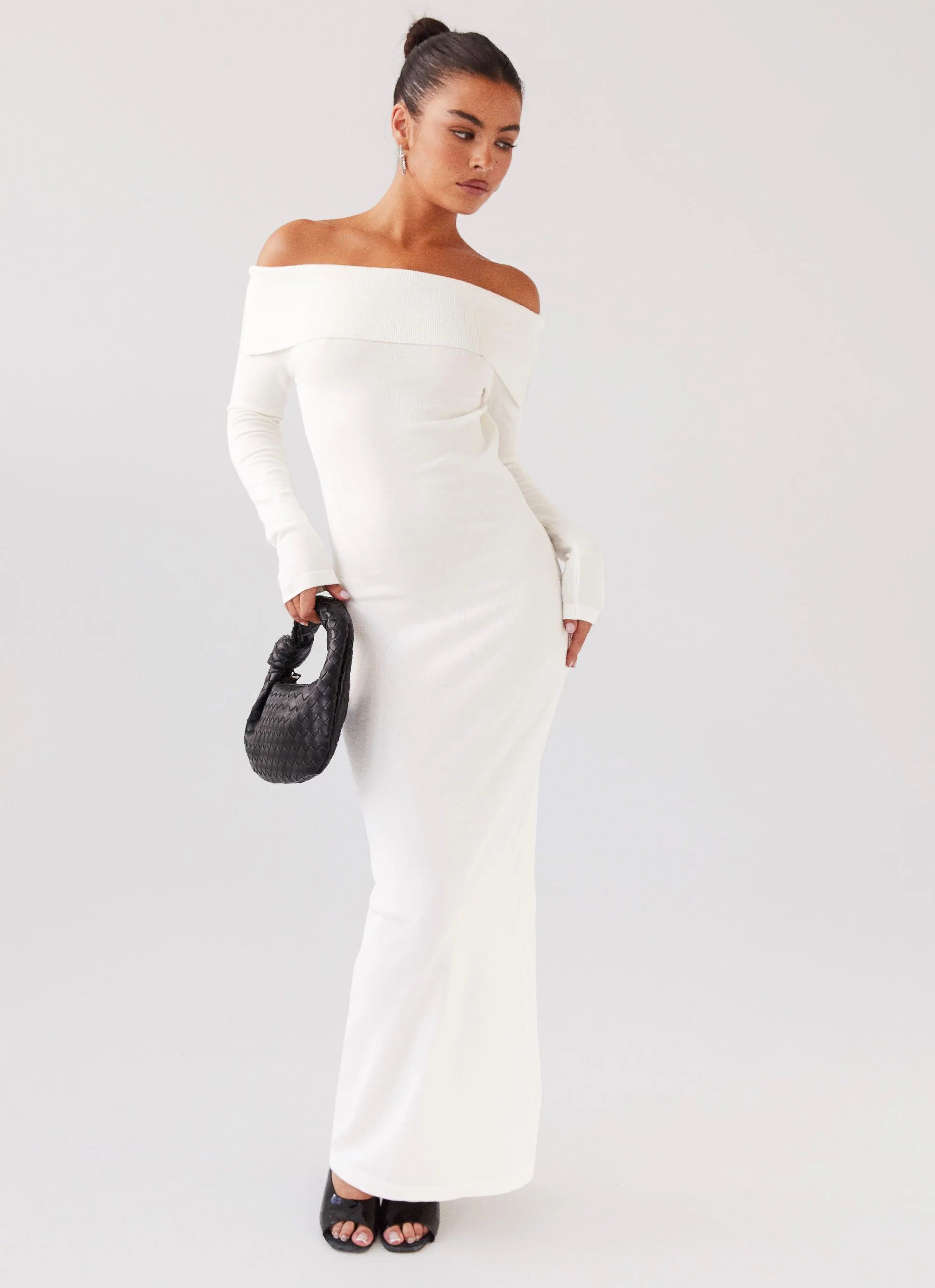 Alexandra Off Shoulder Knit Maxi Dress - Ivory | Peppermayo (Global)