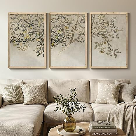 Large Vintage Framed Tree Wall Art for Living Room, 3 Piece Neutral Rustic Botanical Canvas Print... | Amazon (US)