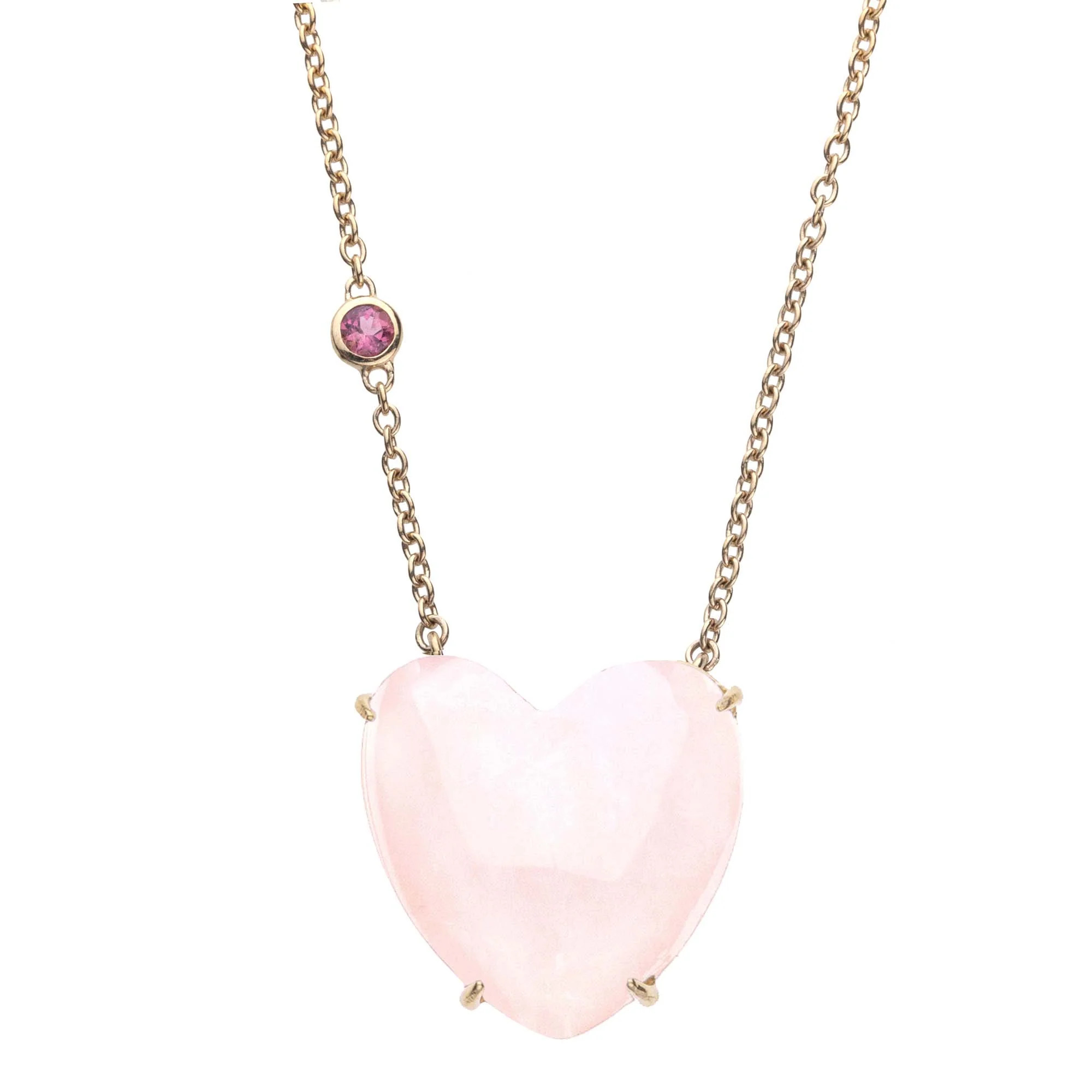 LOVE Rose Quartz Carved Heart Necklace with Gold Setting SALE | Jane Win