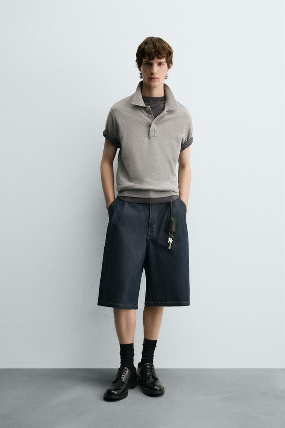 RELAXED FIT PLEATED DENIM SHORTS | Zara US