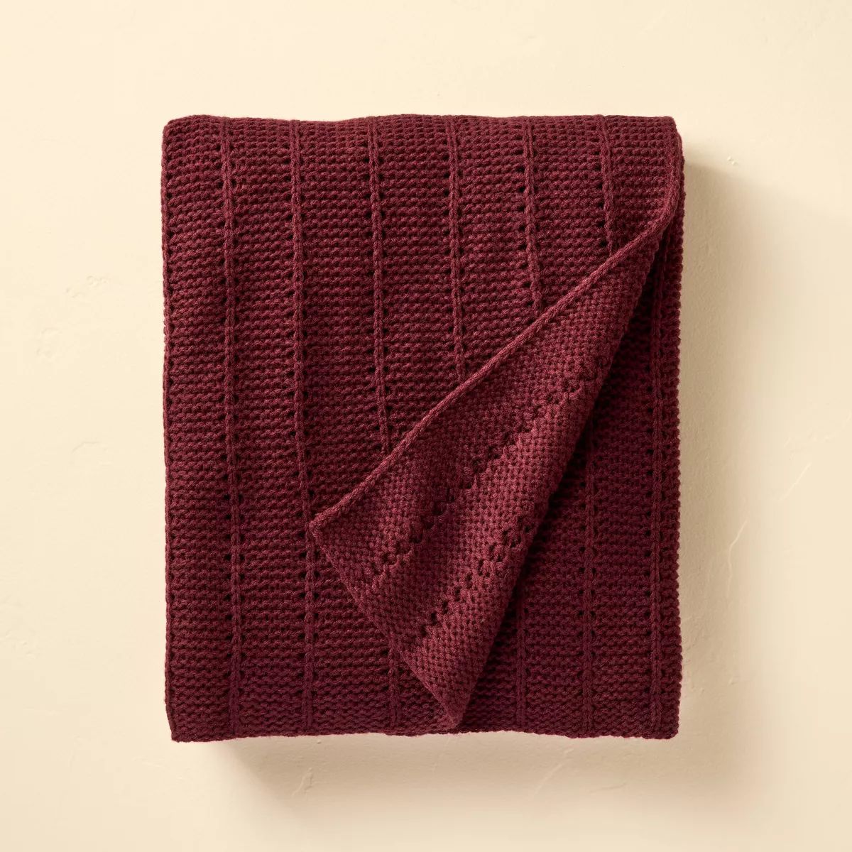 Solid Rib Stripe Knit Throw Blanket Burgundy - Hearth & Hand™ with Magnolia | Target