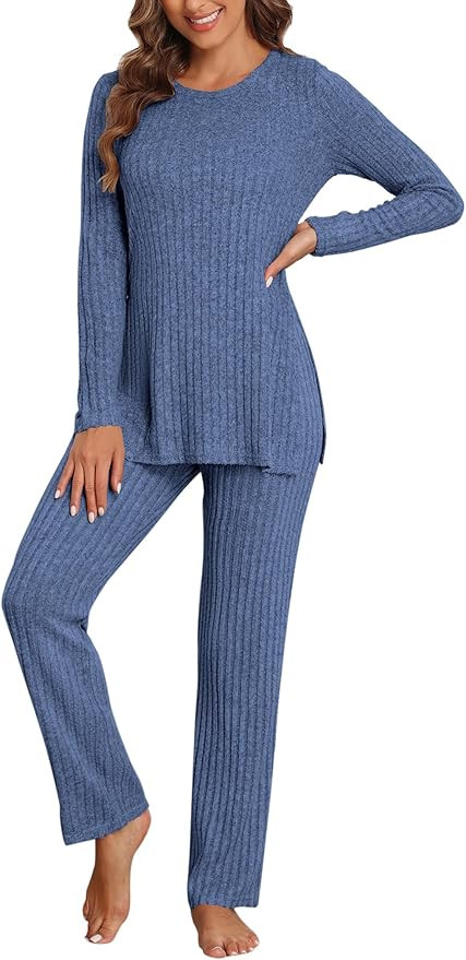 Casual Knit Lounge Sets for Women 2 Piece Pajama Set Long Sleeve Tops Long Pants Set Matching Out... | Amazon (US)