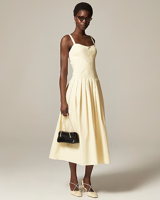 Pleated drop-waist dress in crinkle cotton blend | J. Crew US
