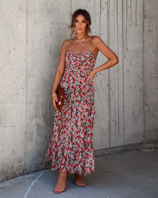 Kienna Floral Ruffle Chiffon Maxi Dress | VICI Collection