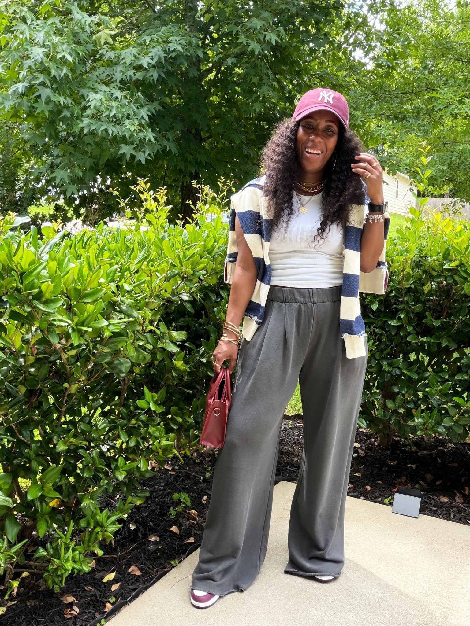 Aerie street trouser and American Eagle rugby shirt layered on top of white tank top

#LTKootd #LTKOver40 #LTKPetite