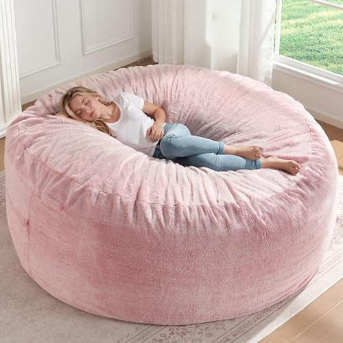 ZurNesfure Bean Bag Chair for Adults, 6FT Giant Bean Bag with Filler & Machine Washable Cover, Fluffy Bean Bag Chairs Oversized Beanbag Lounge Chair for Living Room, Bedroom Dorm (Pink, Jumbo) | Amazon (US)