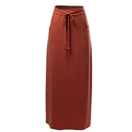 A2Y Women's Drawstring Waist Side Pockets Rayon Maxi Skirt Dark Rust M | Walmart (US)