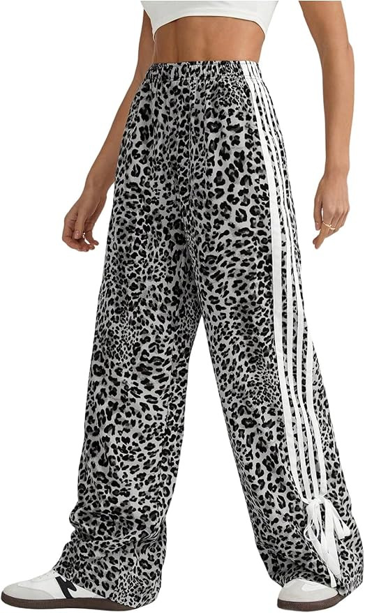 Floerns Women's Y2K Bow Striped Leopard Print Wide Leg Pants | Amazon (US)