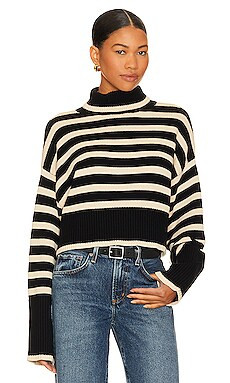 Denimist Cropped Sailor Turtleneck Sweater in Black & Tan Stripe from Revolve.com | Revolve Clothing (Global)
