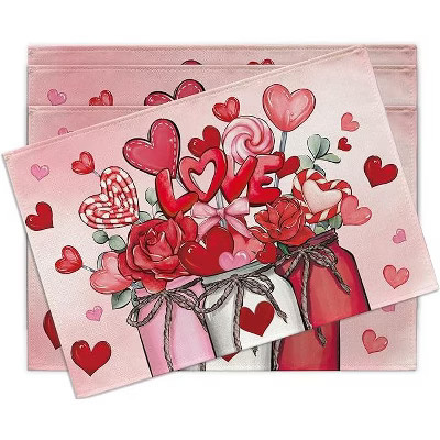 Lomsoe Valentines Day Rose Flower Placemats Red Pink Love Heart Dining Placemats Table Decor Anniversary Wedding Valentines Day Gift 12x18 Inch | Target