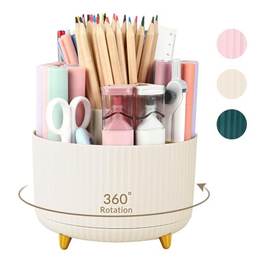 SKYDUE 360 Rotating Plastic Desk Pen Organizer with 5 Slots, Dual-Purpose Art Supply Pencil Cup for Office, School, Home | Amazon (US)
