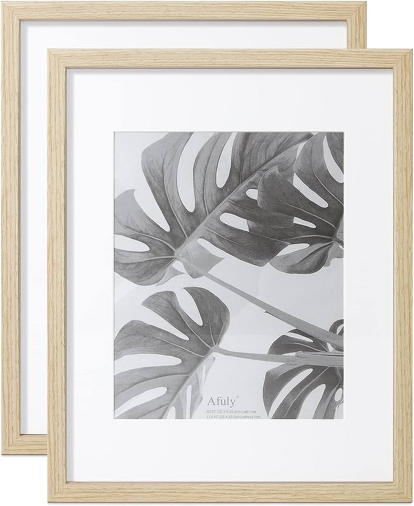 Afuly 11x14 Picture Frame Set of 2, 8x10 Picture Frames with Mat, Minimalist Natural Wood Photo F... | Amazon (US)