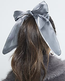 Grey Metallic Chiffon Bow | River Island (UK & IE)