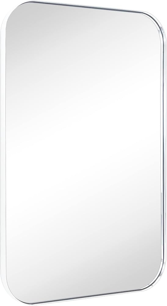 EGHOME 24x36'' Chrome Rounded Rectangle Bathroom Vanity Wall Mirror Polished Nickel Stainless Ste... | Amazon (US)