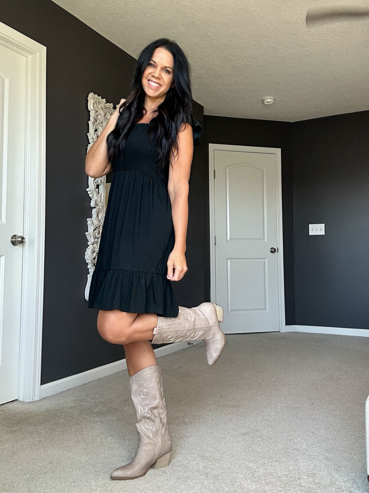 New boots and I feel like a cowgirl! 🤠 paired it with this light weight Amazon dress! 
#amazonfinds
#cowboyboots


#LTKShoeCrush #LTKOver40 #LTKFindsUnder50