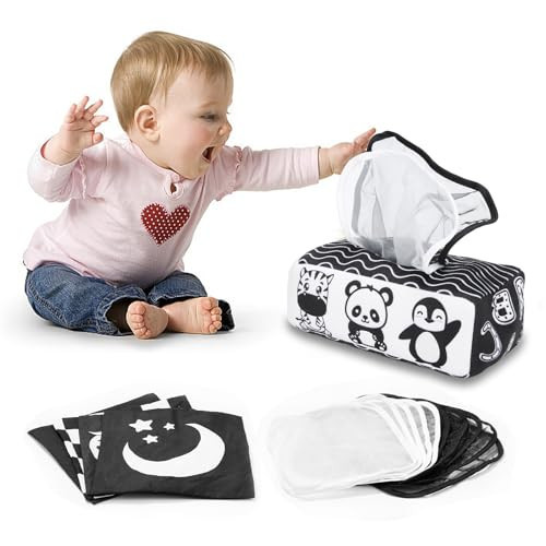 Yeeeasy Baby Tissue Box Toy High Contrast for Newborn Black and White Montessori Toy for Babies 3 Months Sensory Tissue Box | Amazon (US)