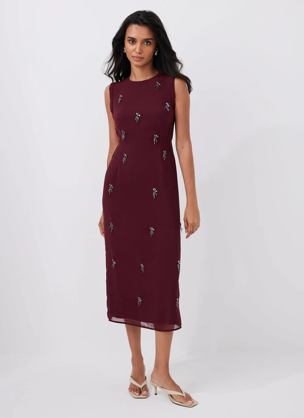 Burgundy Diamante Midi Dress | Mint Velvet