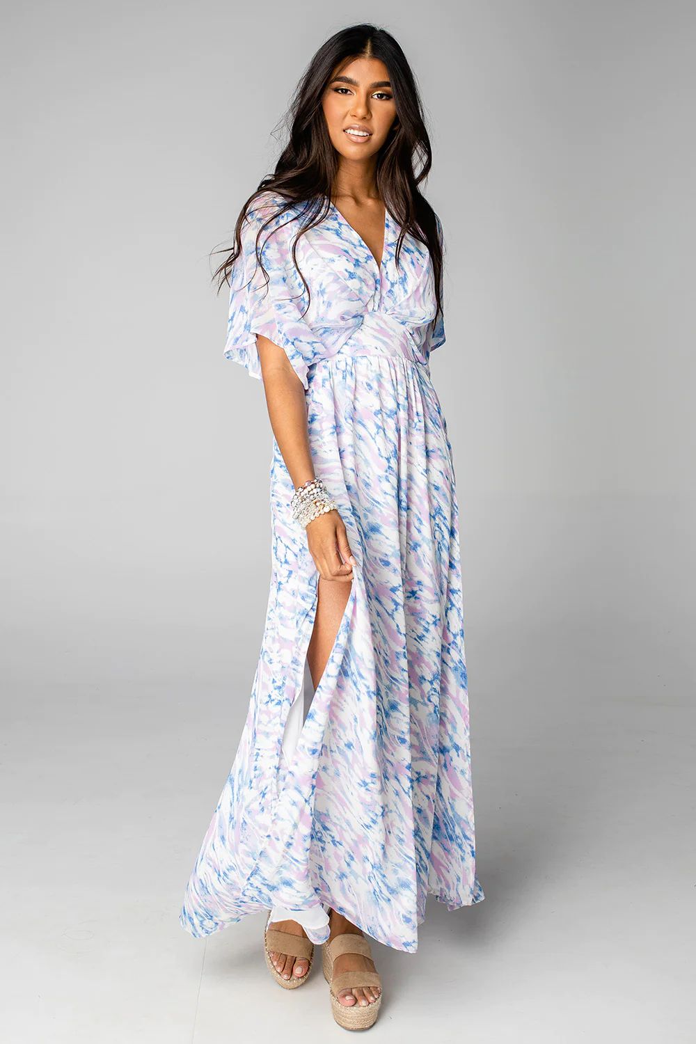 Evelyn Short Sleeve Maxi Dress - Marble | BuddyLove