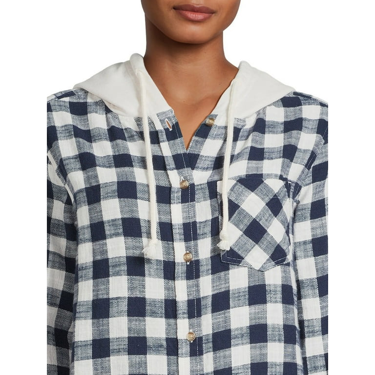 Time and Tru Women's Button Down Hooded Flannel Shirt, Sizes XS-3XL | Walmart (US)