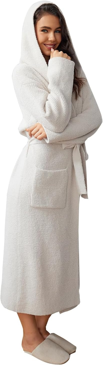 MH MYLUNE HOME Ultra Soft Robe With Pockets, Spa Bathrobe Loungewear Calf-Length, Plush Fuzzy Wra... | Amazon (US)