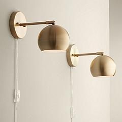 Selena Brass Sphere Shade Plug-In LED Wall Lamps Set of 2 | Lamps Plus
