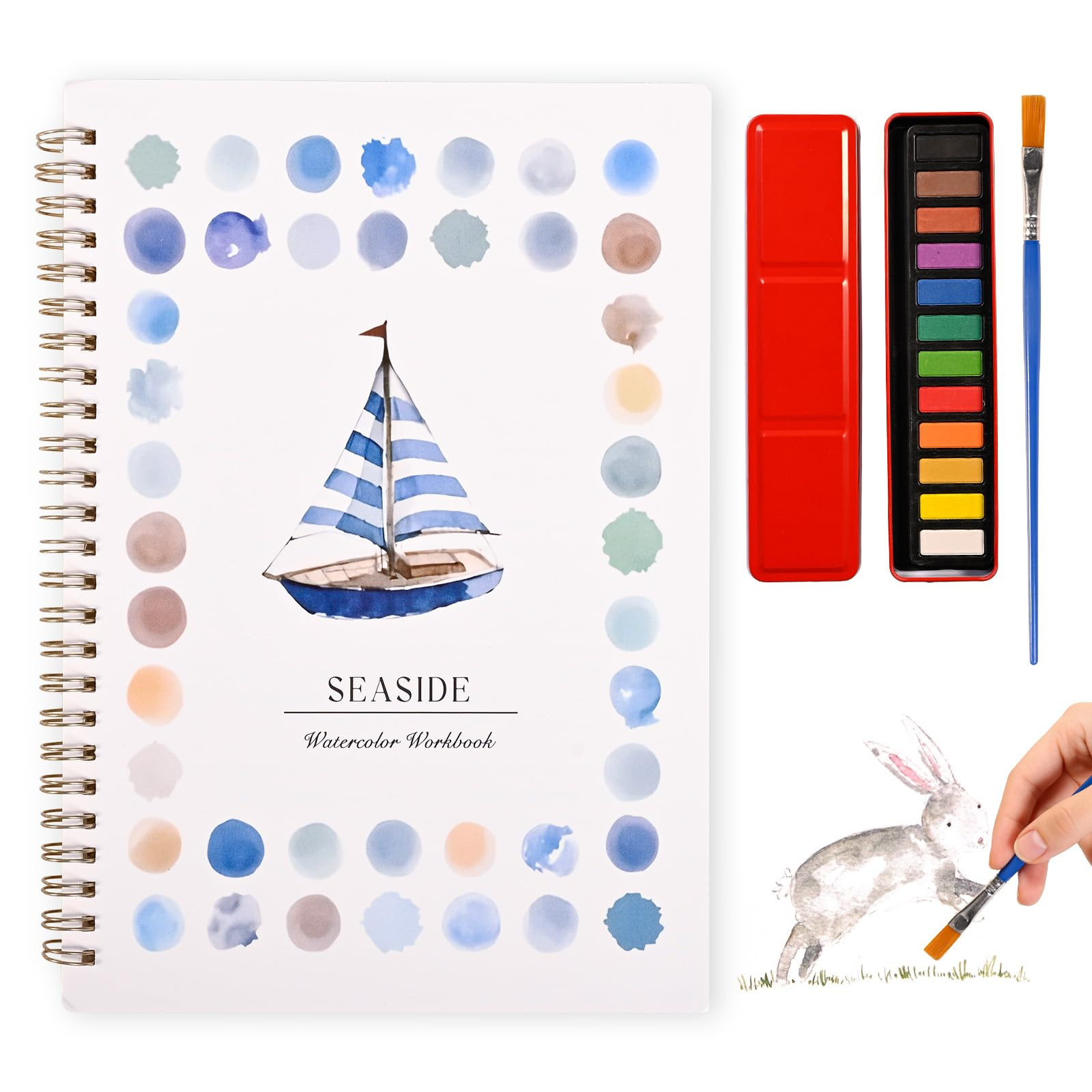 Watercolor Workbook for Beginners, 12 Colors Watercolor Paint Set with Paint Brush, Water Colorin... | Amazon (US)