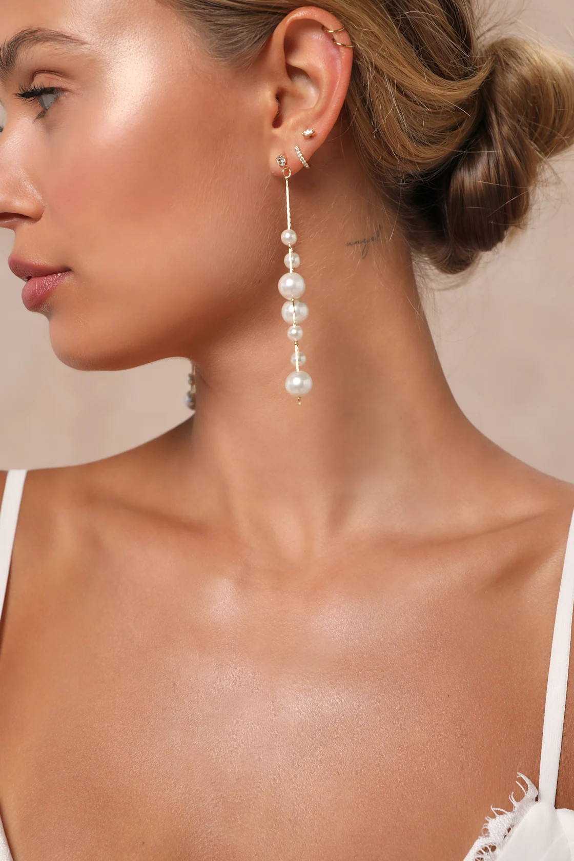 Exceedingly Elevated Gold Pearl Rhinestone Drop Earrings | Lulus
