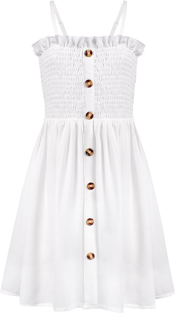 Arshiner Girl's Summer Sleeveless Casual Sundress Holiday Smock Cami Button Dress for 4-12 Years | Amazon (US)