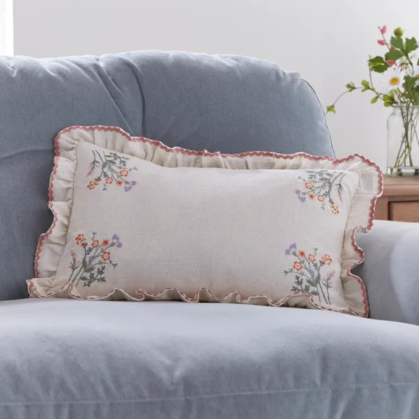 Primrose Floral Ruffle Edge Rectangular Cushion | Dunelm (migrated)