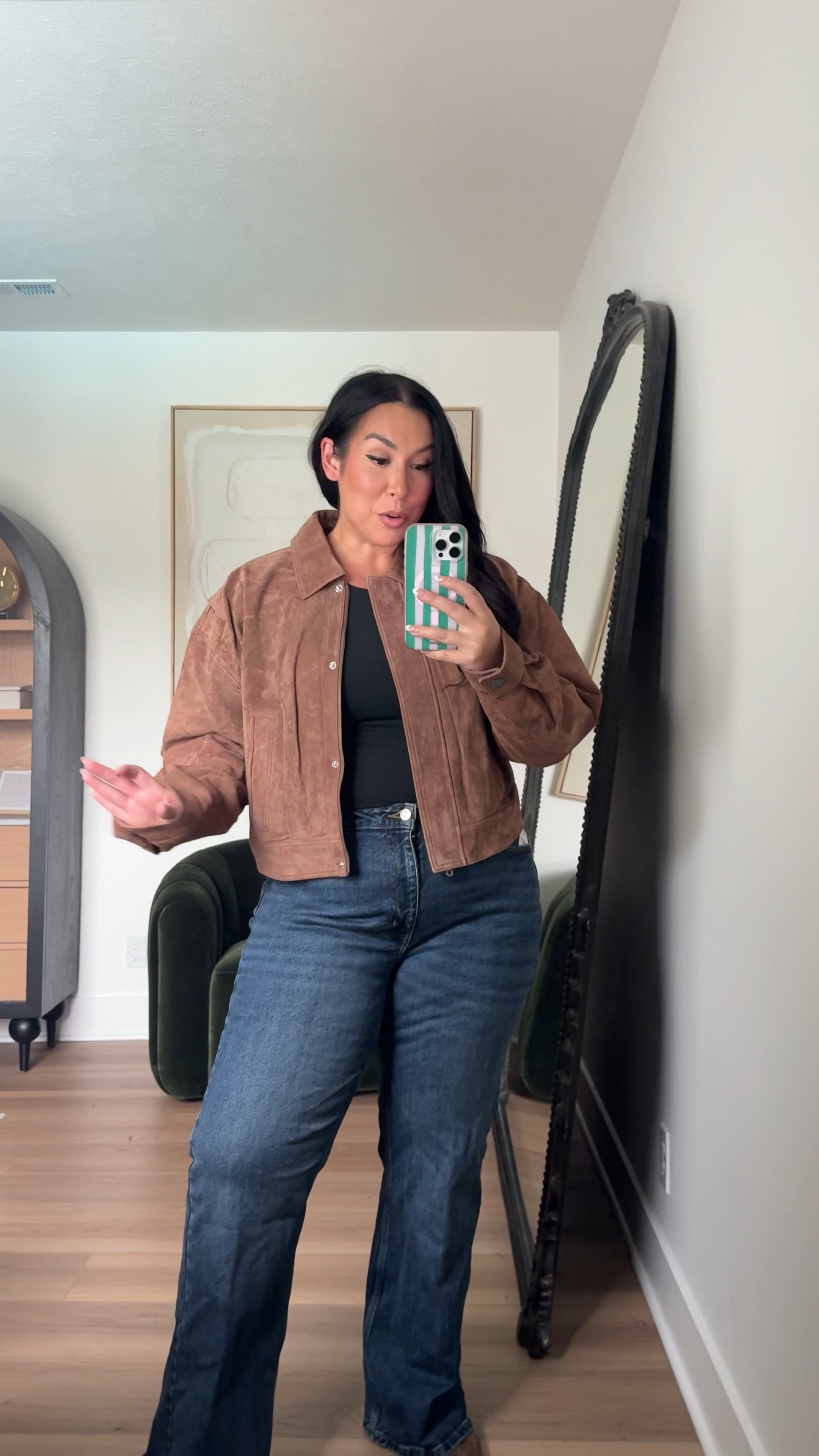 I love the color and fit of this jacket, perfect to throw on all fall! Wearing a XL, 16 in the denim 

 #LTKMidsize