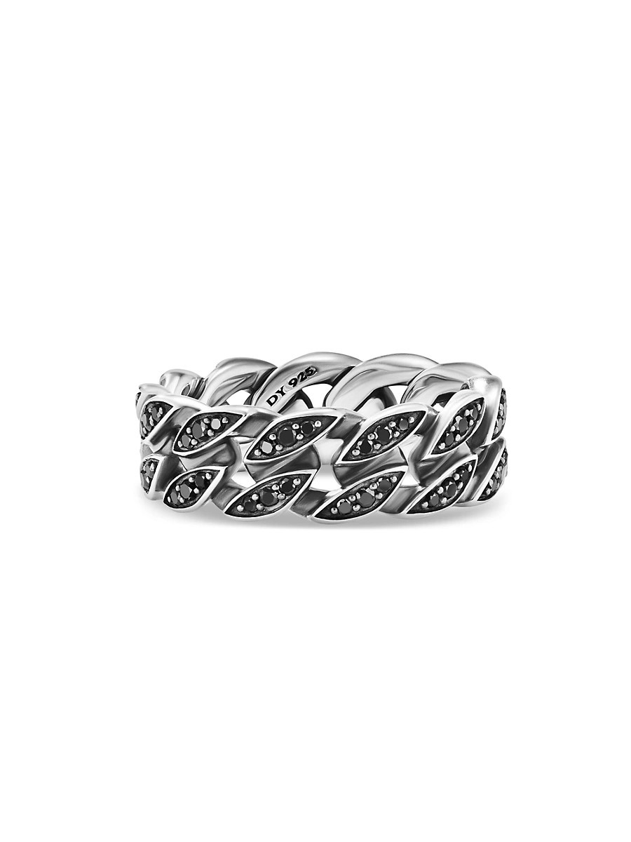 Men's Curb Chain Band Ring in Sterling Silver - Black Diamond - Size 13 | Saks Fifth Avenue